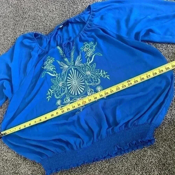 Lane Bryant plus size 26/28 blue white stitching sequin blouse office classic - Picture 2 of 10